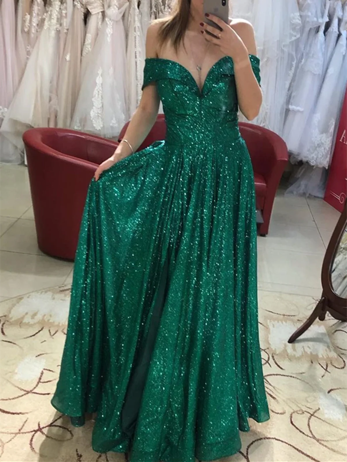 Beautiful A-Line Off the Shoulder Sleeveless Lace Up Floor-Length Prom Dress
