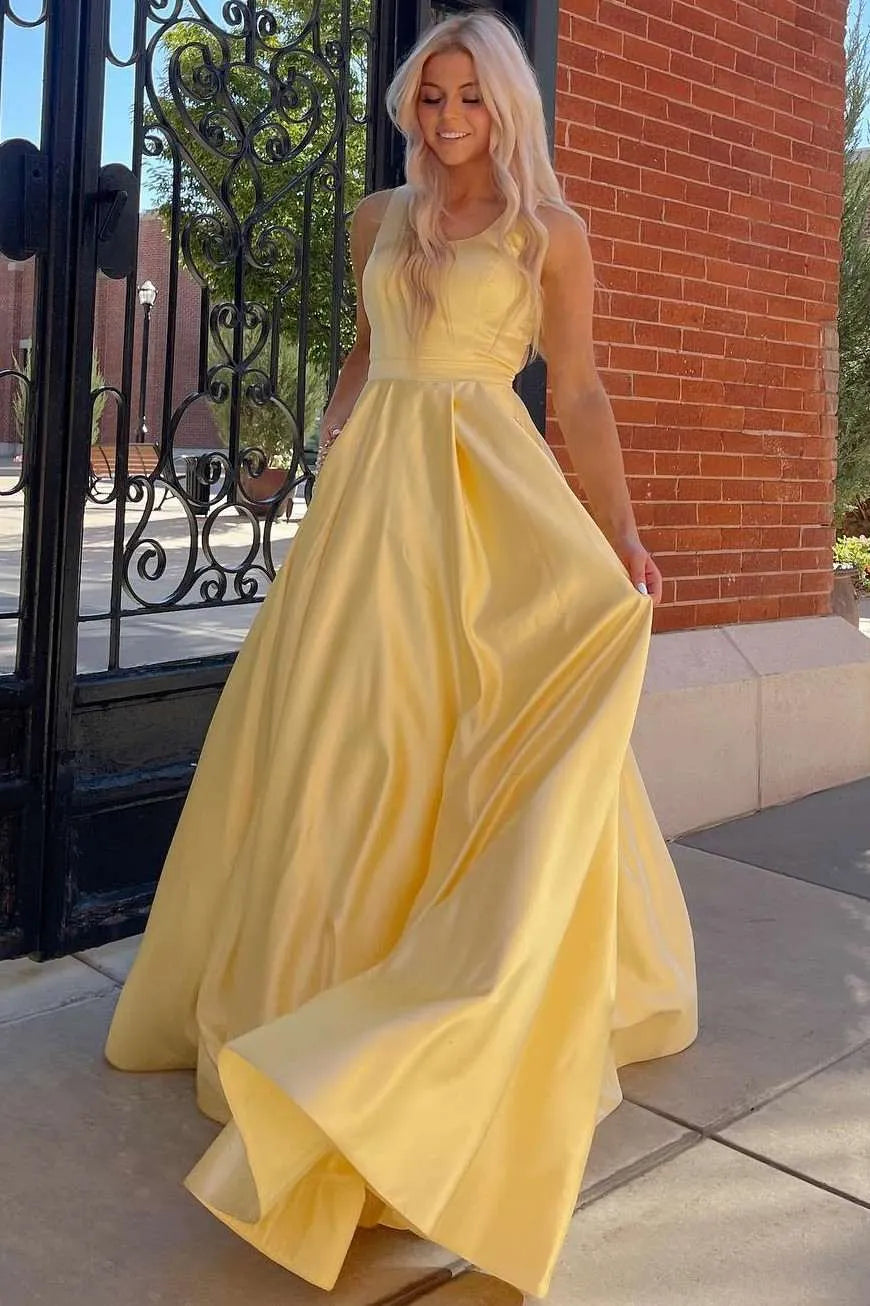 Beautiful A-Line Scoop Neck Sleeveless Backless Floor-Length Prom Dress
