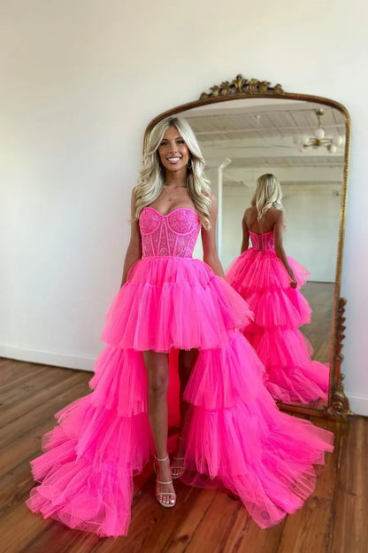 Beautiful A-Line Sweetheart Sleeveless Lace Sweep/Brush Train Prom Dress