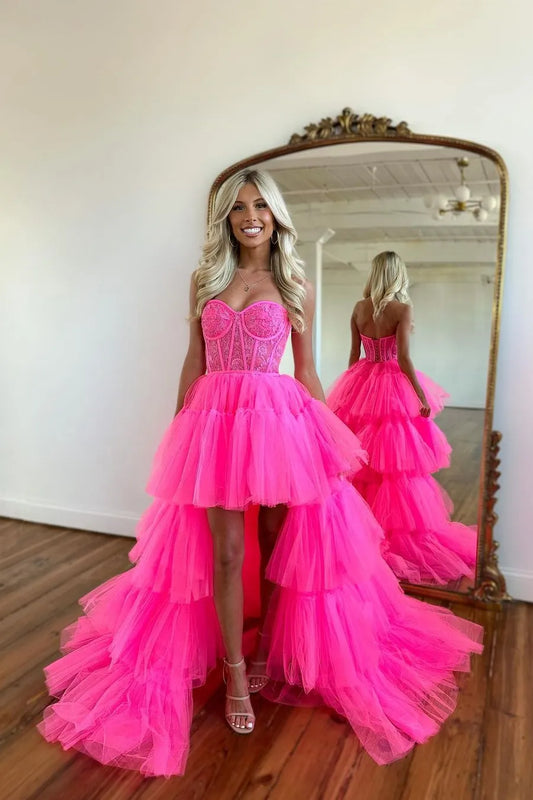 Beautiful A-Line Sweetheart Sleeveless Lace Sweep/Brush Train Prom Dress
