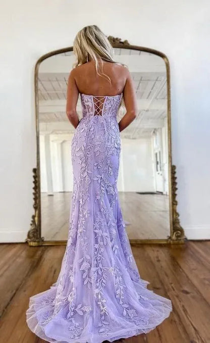 Beautiful Mermaid Strapless Sleeveless Tulle Sweep/Brush Train Prom Dress