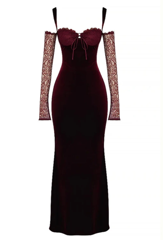 Beautiful Evening Velvet Long Sleeves Mermaid Floor Length Prom Dress