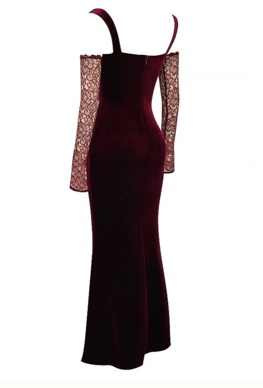 Beautiful Evening Velvet Long Sleeves Mermaid Floor Length Prom Dress