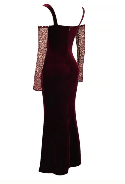 Beautiful Evening Velvet Long Sleeves Mermaid Floor Length Prom Dress
