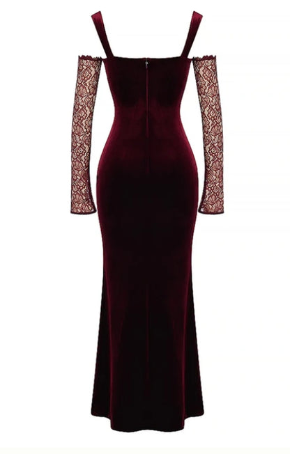 Beautiful Evening Velvet Long Sleeves Mermaid Floor Length Prom Dress