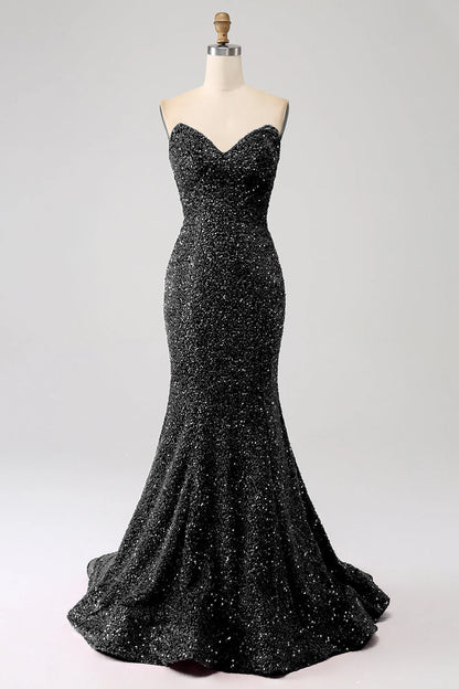 Sequins Mermaid Strapless Long Prom Dress