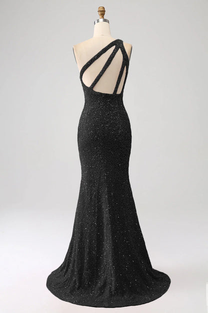 Sequins Mermaid One Shoulder Long Prom Dress