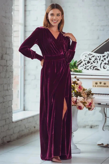 Burgundy Velvet Long Wrap Dress Bridesmaid Velvet Dress Velvet Bridesmaid Dress New Year Dress Maxi Dress Evening Dress Prom Dress