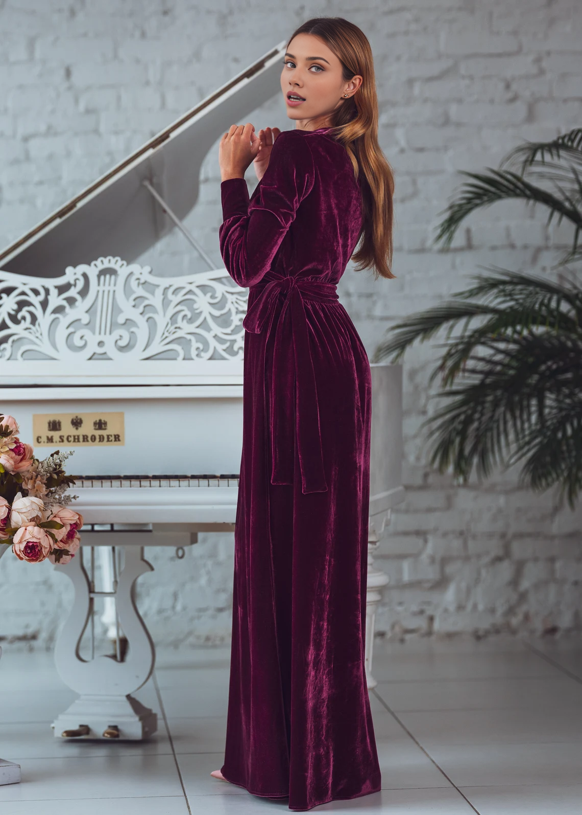 Burgundy Velvet Long Wrap Dress Bridesmaid Velvet Dress Velvet Bridesmaid Dress New Year Dress Maxi Dress Evening Dress Prom Dress