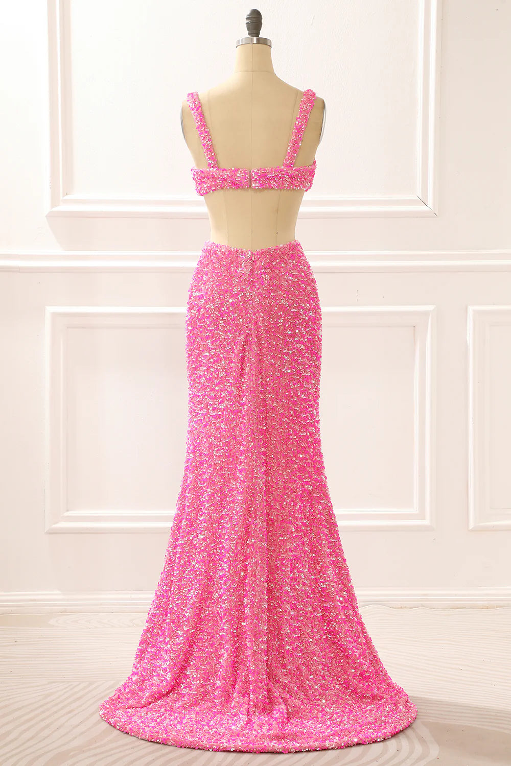 Mermaid Sparkly Hot Pink Prom Dress With Slit