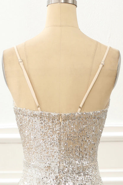 Mermaid Sequin Champagne Prom Dress With Slit