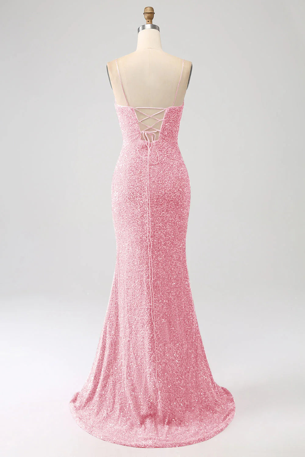 Sequins Mermaid Spaghetti Straps V-Neck Long Prom Dress