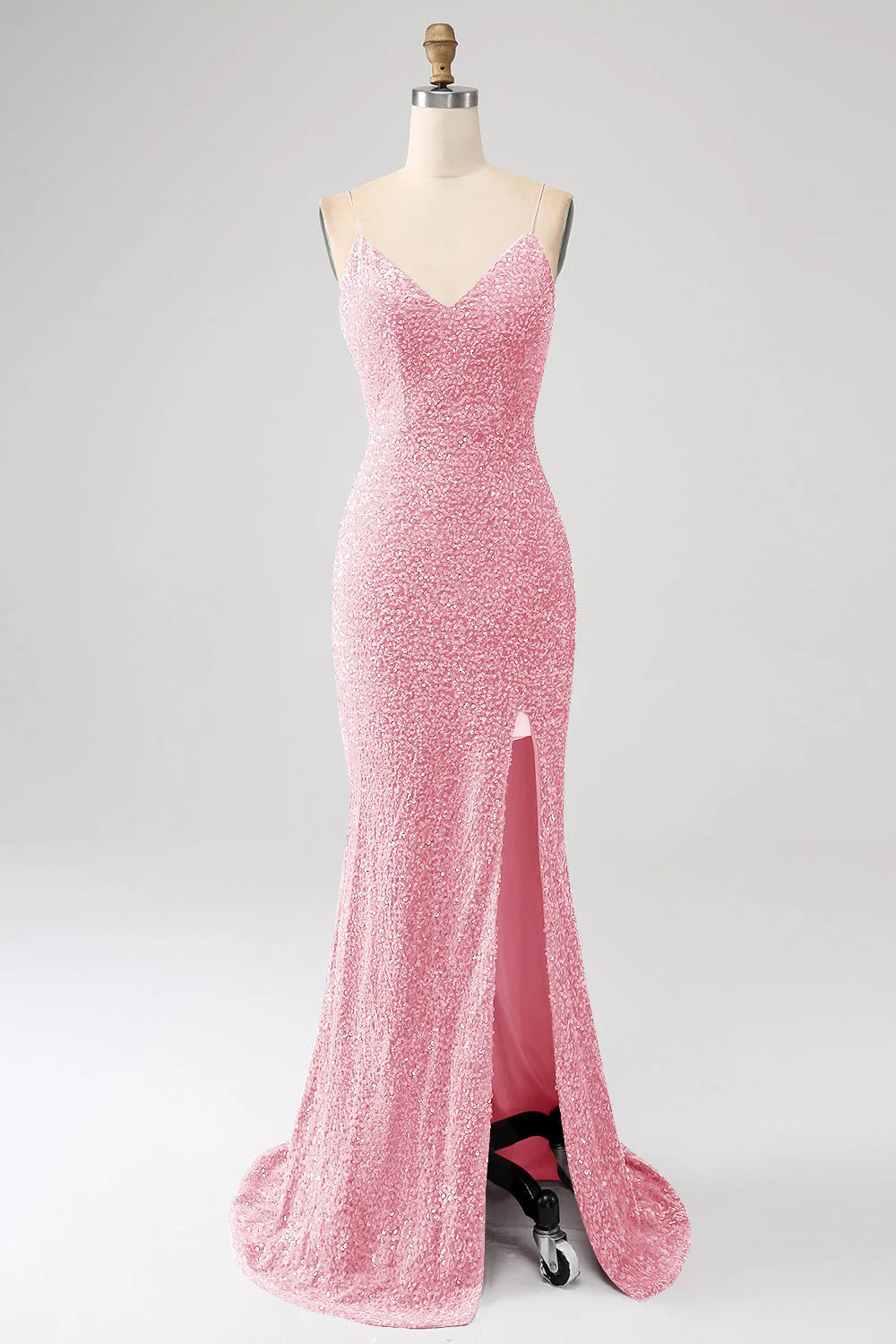 Sequins Mermaid Spaghetti Straps V-Neck Long Prom Dress