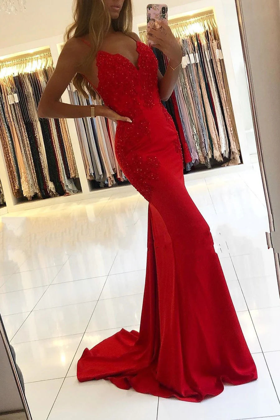 Charming Mermaid Spaghetti Straps Sleeveless Backless Sweep/Brush Train Prom Dress