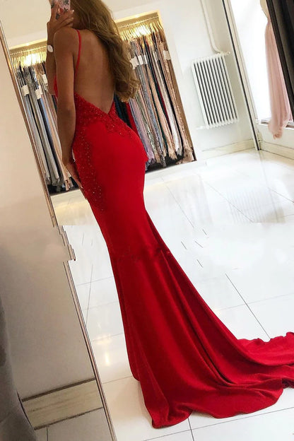 Charming Mermaid Spaghetti Straps Sleeveless Backless Sweep/Brush Train Prom Dress
