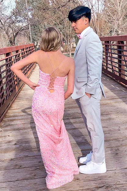 Charming Mermaid V Neck Sleeveless Lace Up Floor-Length Prom Dress