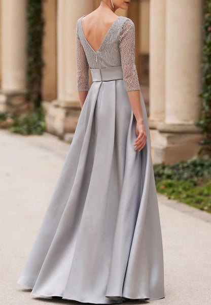 Charming Sheath Scoop Neck Long Sleeves Backless Floor-Length Mother of the Bride Dress