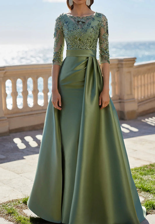 Charming Sheath Scoop Neck Long Sleeves Zipper Up Floor-Length Mother of the Bride Dress