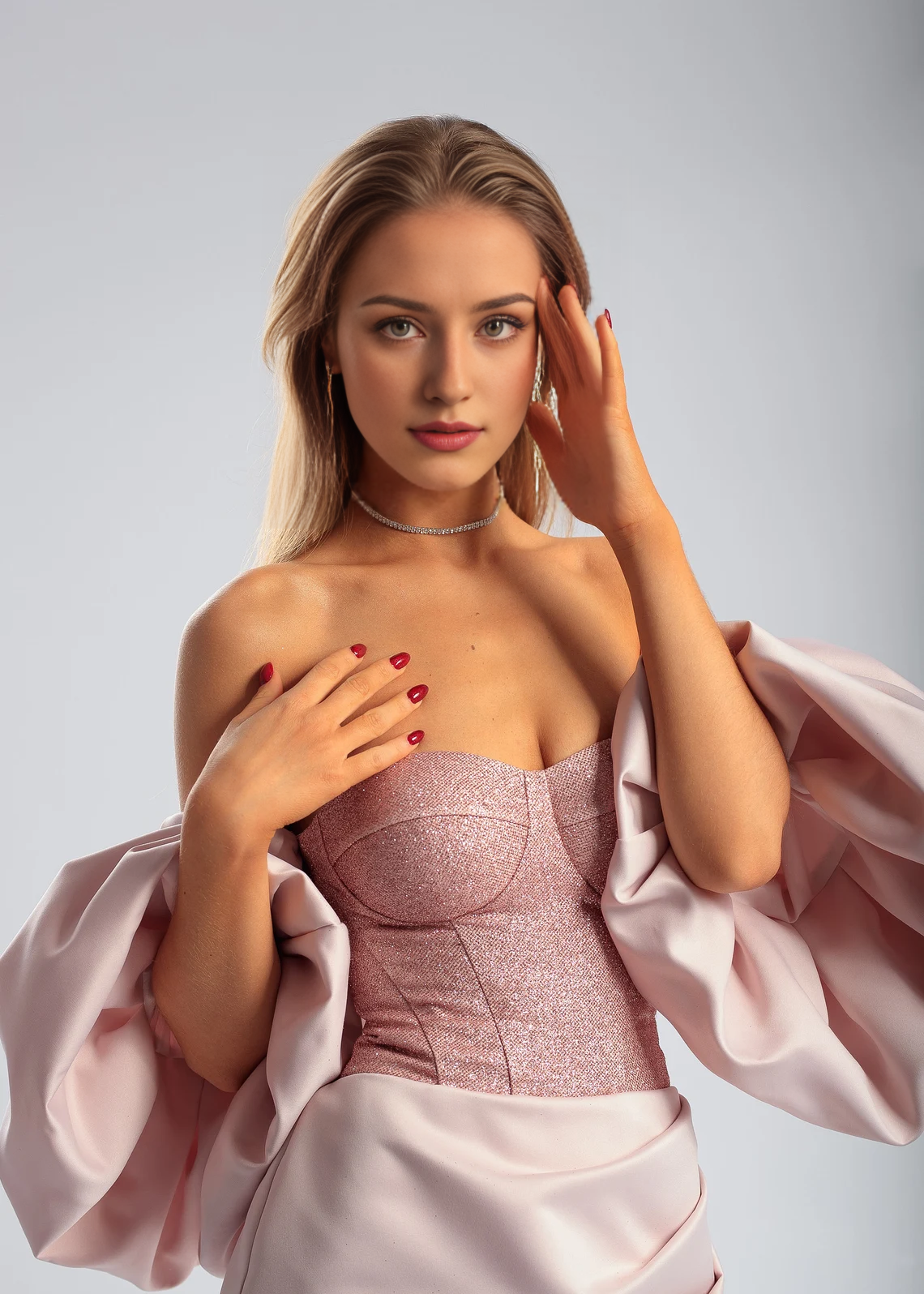 Chic Pink Satin Cocktail Dress Open Shoulders Puffy Sleeves Sparkling Corset Perfect For Graduation Parties Short Dress Prom Dress