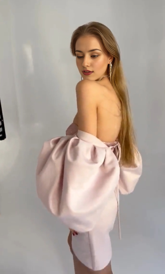 Chic Pink Satin Cocktail Dress Open Shoulders Puffy Sleeves Sparkling Corset Perfect For Graduation Parties Short Dress Prom Dress