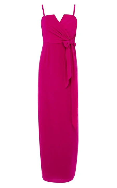 Chic Spaghetti Straps Chiffon Floor Length Sleeveless With Bow Hem Slit Prom Dress/Dress For Formal