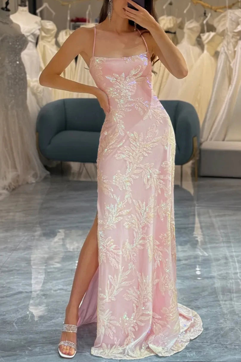 Chic Mermaid Spaghetti Straps Long Prom Dress with Criss Cross Back