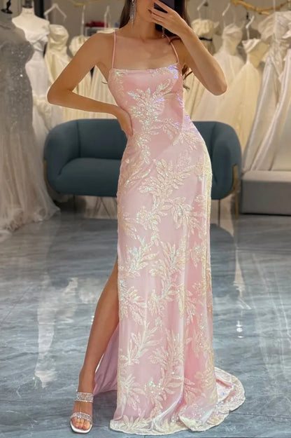 Chic Mermaid Spaghetti Straps Long Prom Dress with Criss Cross Back