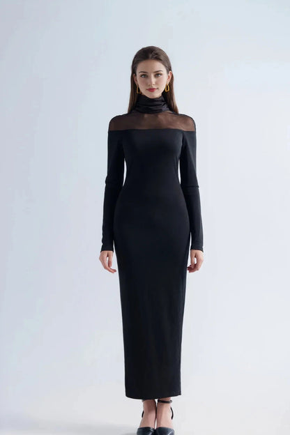 Cocktail Dress Elegant High Neck Sheer Dress Formal Chiffon Women’s Cape Dress Evening Gown Prom Dress