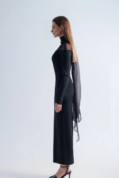 Cocktail Dress Elegant High Neck Sheer Dress Formal Chiffon Women’s Cape Dress Evening Gown Prom Dress