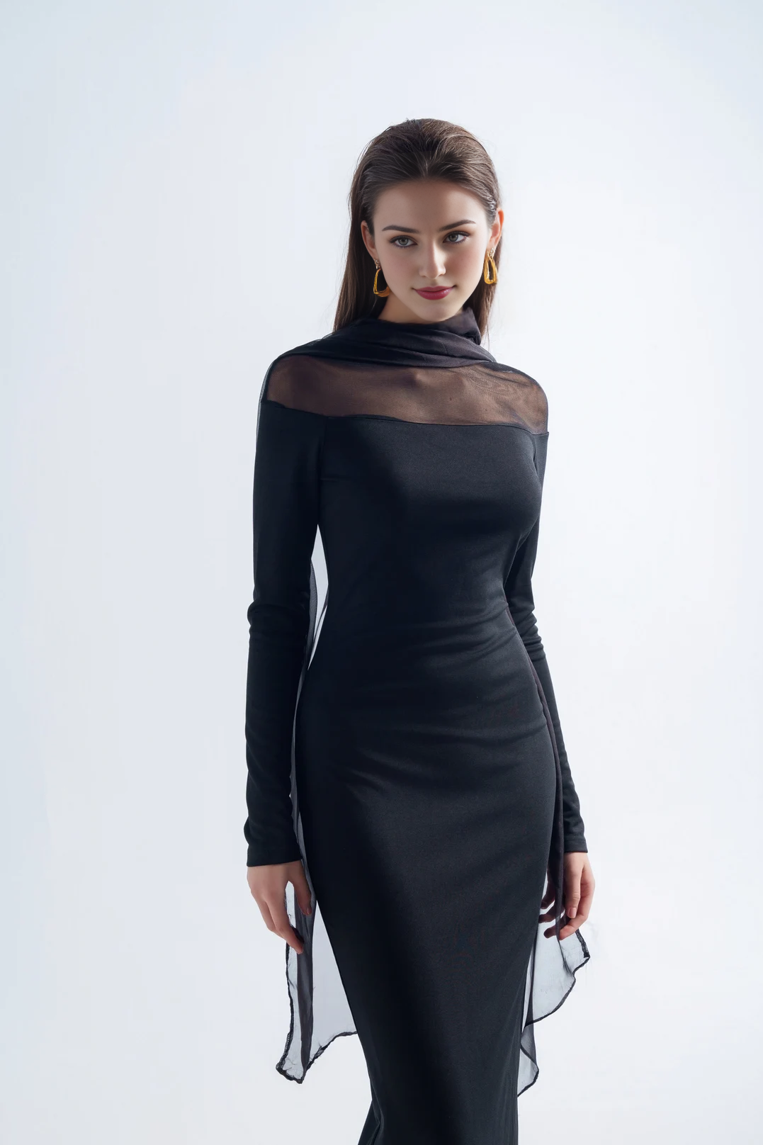 Cocktail Dress Elegant High Neck Sheer Dress Formal Chiffon Women’s Cape Dress Evening Gown Prom Dress