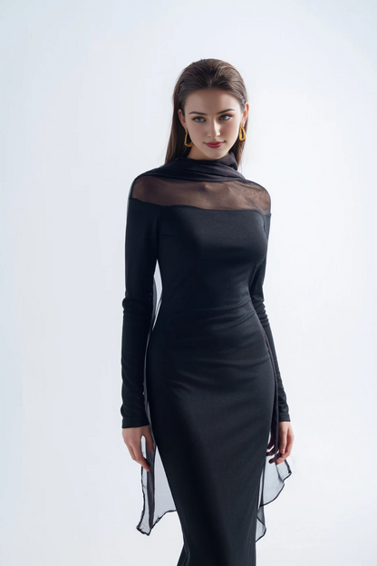 Cocktail Dress Elegant High Neck Sheer Dress Formal Chiffon Women’s Cape Dress Evening Gown Prom Dress