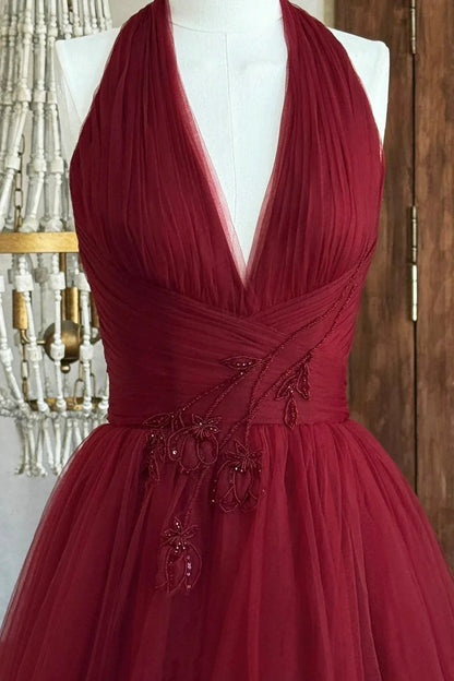 Cute A-Line V-Neck Sleeveless Lace Up Floor-Length Prom Dress