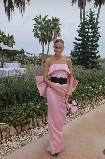 Cute Fitted Strapless Sleeveless Satin Bow Floor-Length Evening Dress