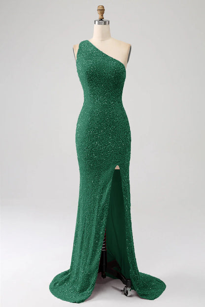 Sequins Mermaid One Shoulder Long Prom Dress