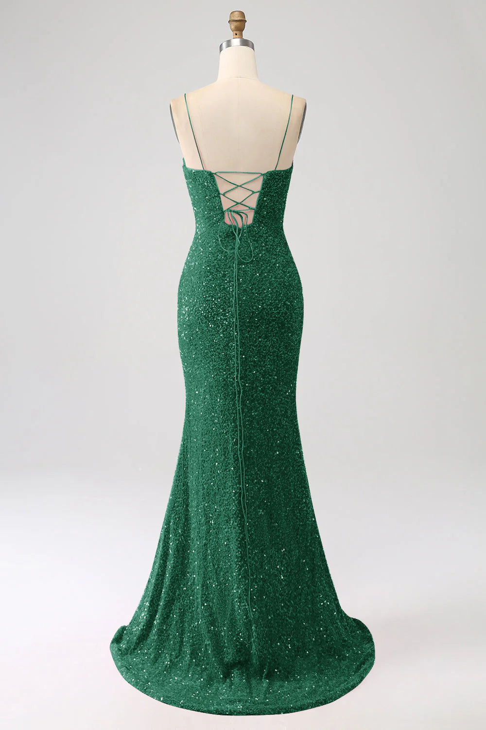 Sequins Mermaid Spaghetti Straps V-Neck Long Prom Dress