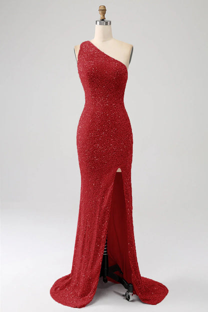 Sequins Mermaid One Shoulder Long Prom Dress