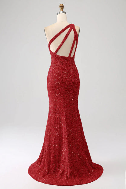 Sequins Mermaid One Shoulder Long Prom Dress