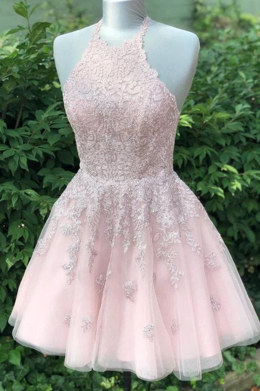 Elegant A-Line/Princess Halter Sleeveless Backless Short-Mini Homecoming Dress