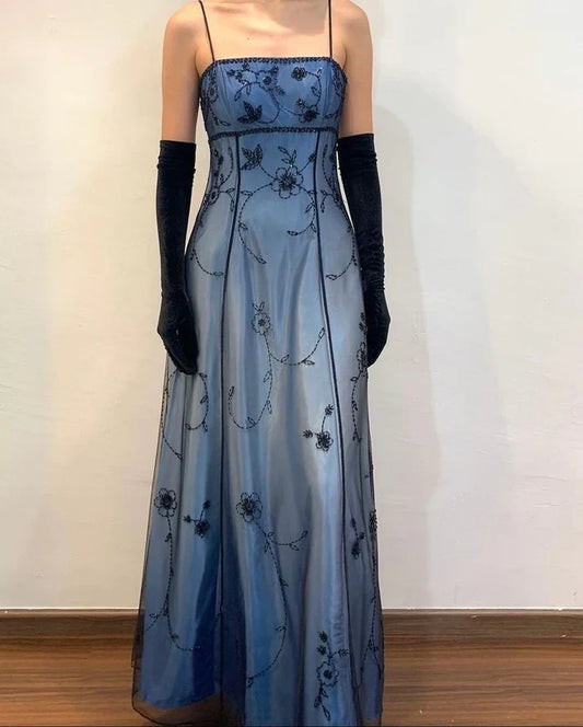 Elegant A-Line Spaghetti Straps Sleeveless Lace Up Floor-Length Prom Dress