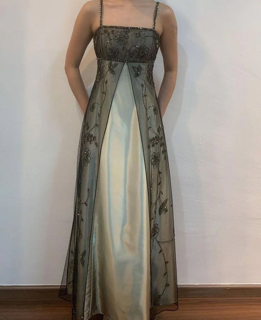 Elegant A-Line Spaghetti Straps Sleeveless Zipper Up Floor-Length Prom Dress