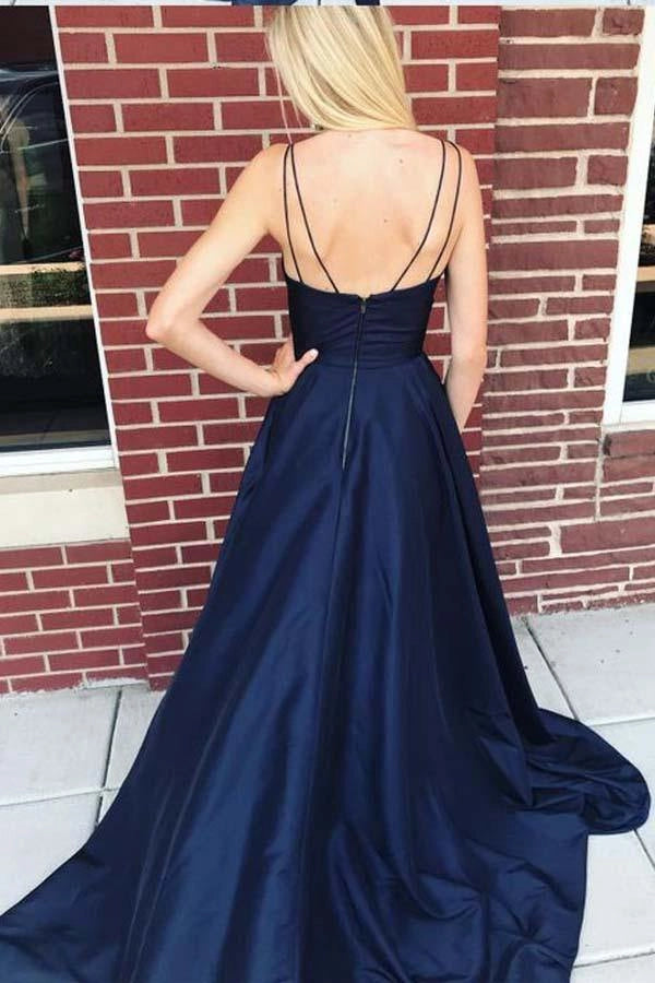 Elegant A-Line Spaghetti Straps Sleeveless Zipper Up Sweep/Brush Train Prom Dress