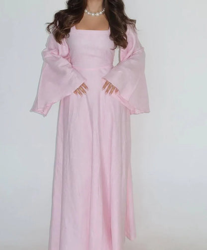 Elegant A-Line Square Neck Long Sleeve Lace-up Floor Length Prom Dress