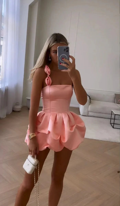 Elegant A-Line Square Neck Sleeveless Lace Up Short-Mini Homecoming Dress
