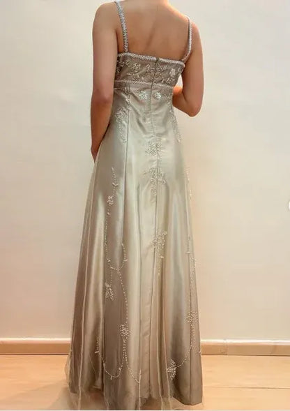 Elegant A-line Square-neck Beaded Satin Evening Dress For Ladies Hot Sale