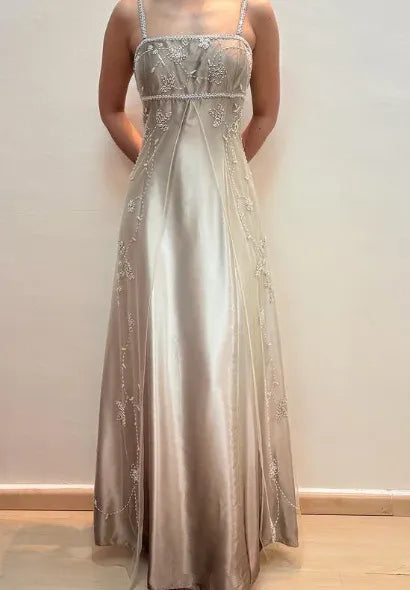 Elegant A-line Square-neck Beaded Satin Evening Dress For Ladies Hot Sale