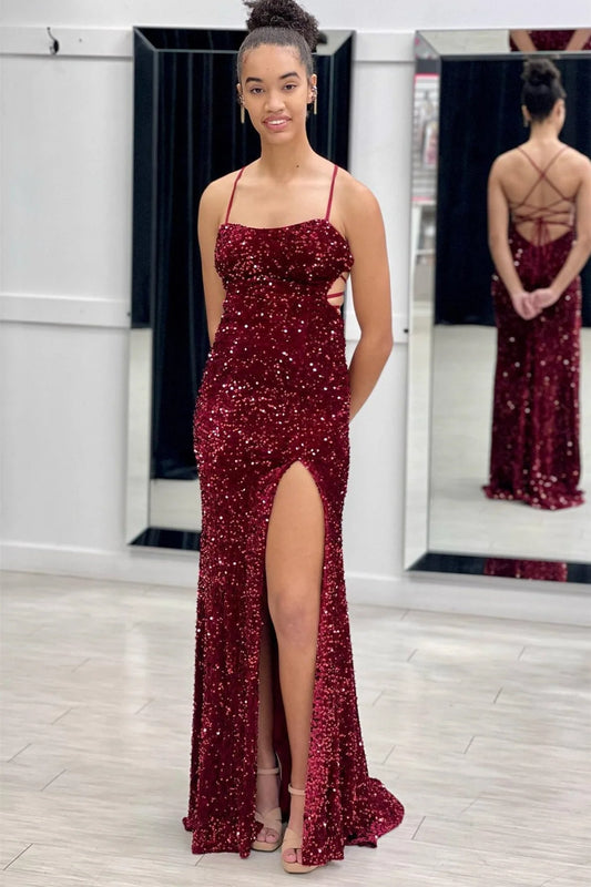 Elegant Mermaid Spaghetti Straps Sleeveless Backless Floor-Length Prom Dress
