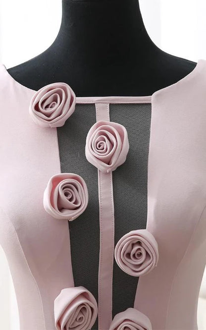 Elegant Round Neck Formal A-Line Flowers Tea-Length Open Back Sleeveless Prom Dress/Dress For Formal