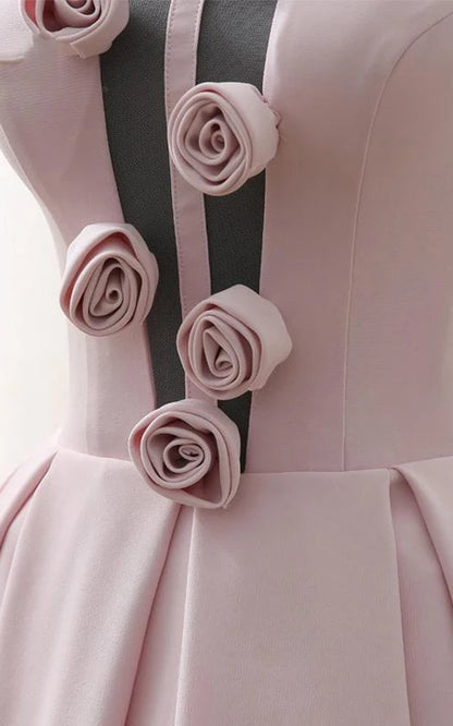 Elegant Round Neck Formal A-Line Flowers Tea-Length Open Back Sleeveless Prom Dress/Dress For Formal