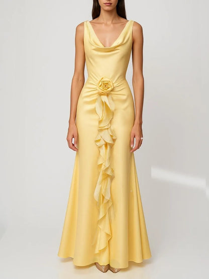 Elegant Sheath Cowl Neck Sleeveless Zipper Up Floor-Length Prom Dress