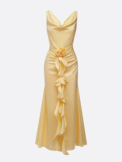Elegant Sheath Cowl Neck Sleeveless Zipper Up Floor-Length Prom Dress
